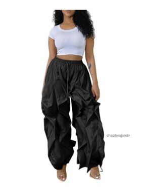 Cargo Pants for Women Baggy Parachute Balloon Sweatpants Ruffle